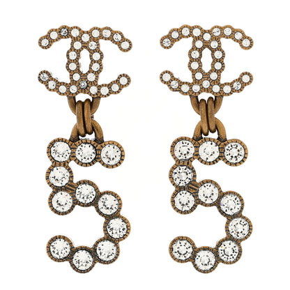Chanel Metal Crystal City of Lights No 5 Drop Earrings Gold 1 of 5