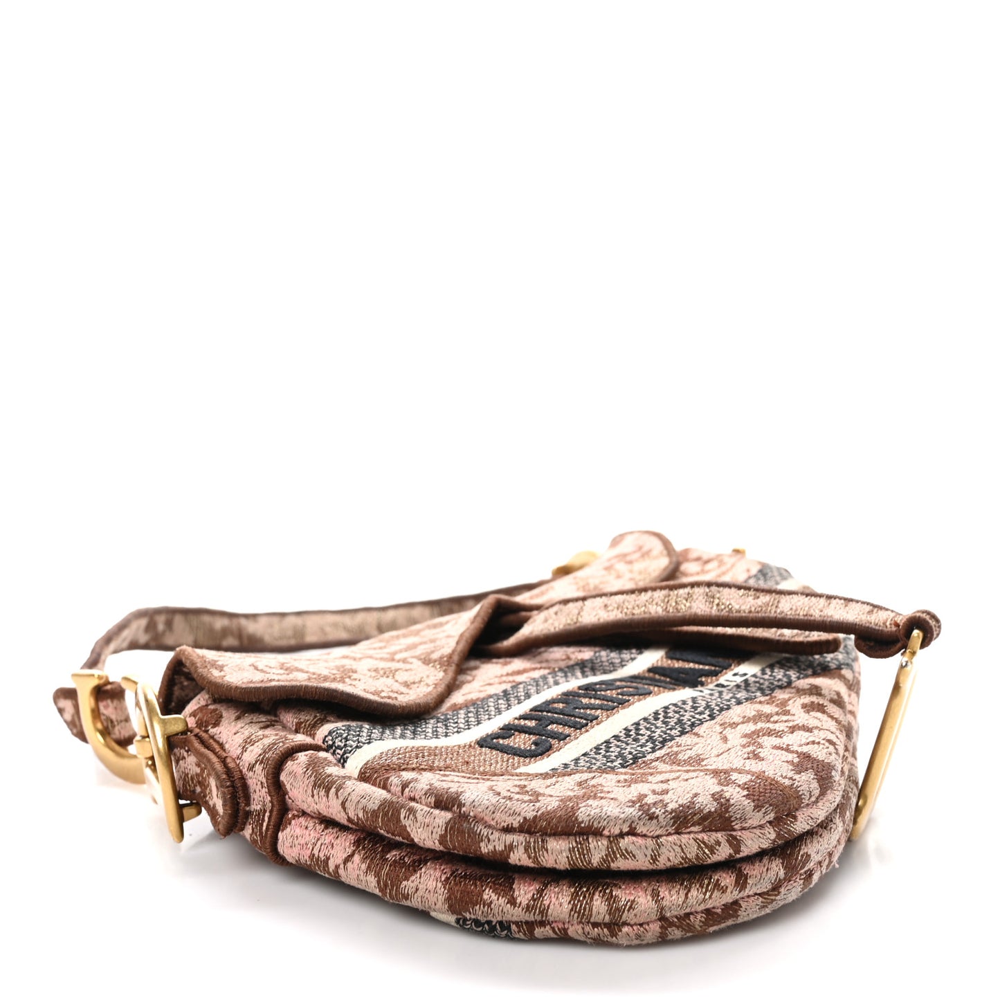 Canvas Embroidered Brocart Saddle Bag Metallic Pink