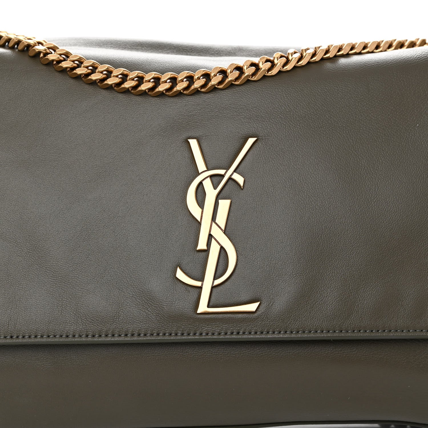 Saint Laurent Smooth Calfskin Suede Medium Reversible Monogram Kate Satchel Olive 11 of 18