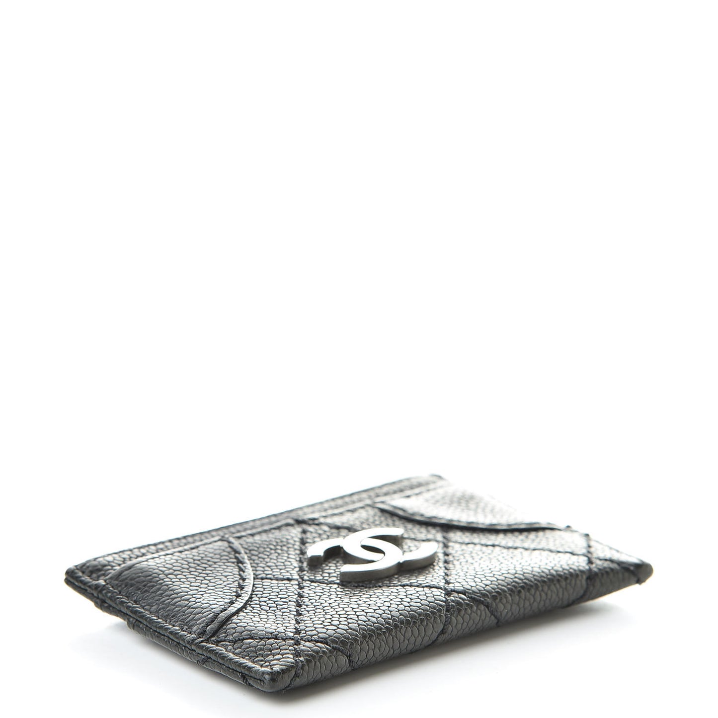 Caviar Quilted Stitched Card Holder Black