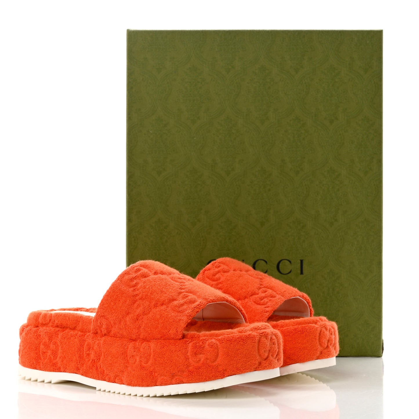 Terry Cloth GG Monogram Angelina Platform 55mm Slide Sandals 38 Deep Orange
