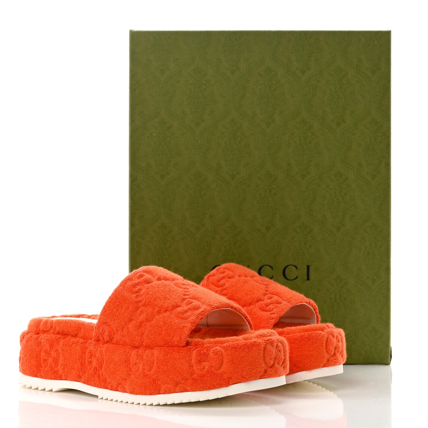 Gucci Terry Cloth GG Monogram Angelina Platform 55mm Slide Sandals 38 Deep Orange 9 of 9
