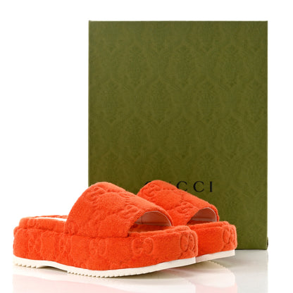 Gucci Terry Cloth GG Monogram Angelina Platform 55mm Slide Sandals 38 Deep Orange 9 of 9