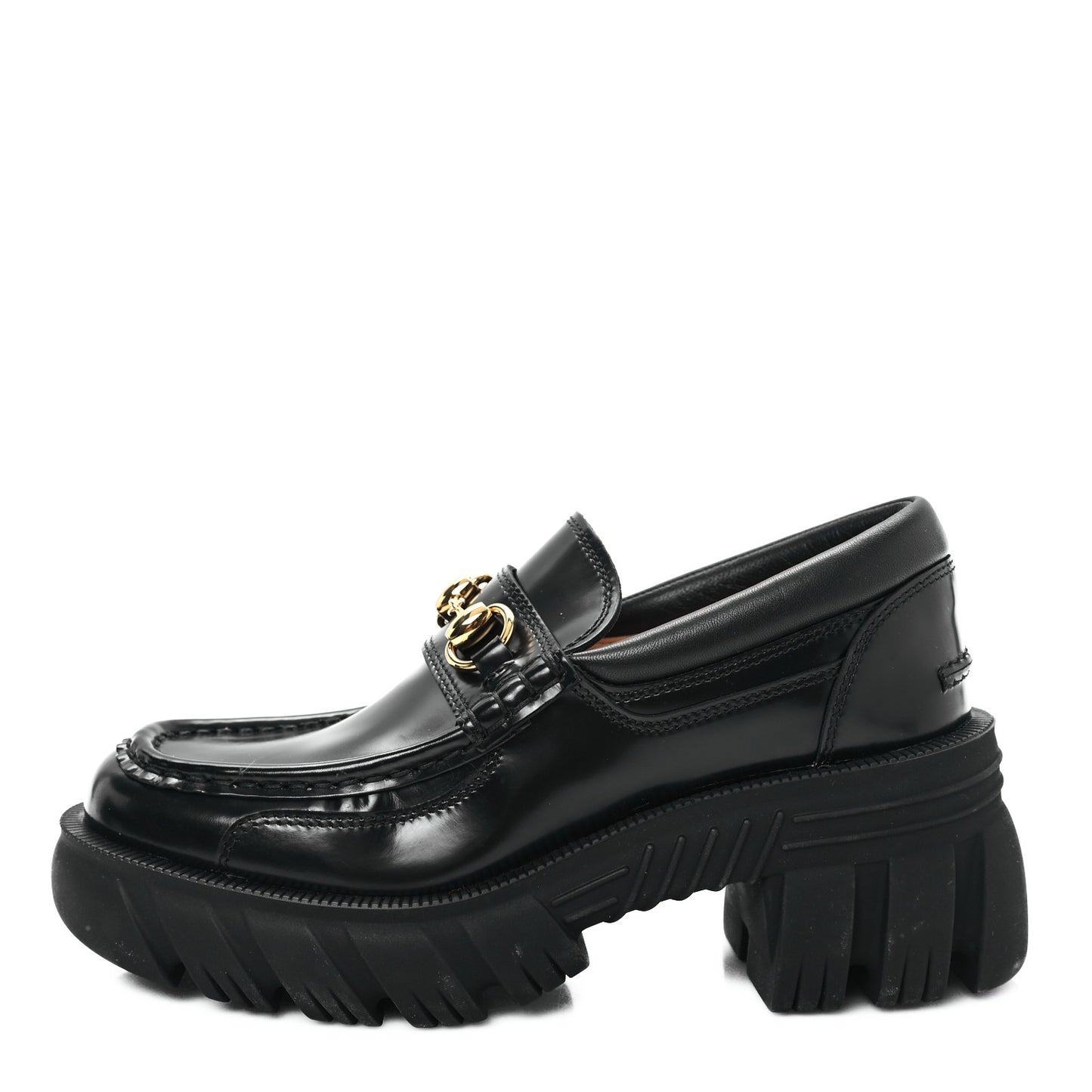Magnum Calfskin Nappa Samoa Womens Horsebit Platform Chunky Lug Sole 40mm Loafers 35 Black