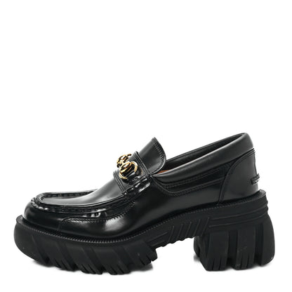 Gucci Magnum Calfskin Nappa Samoa Womens Horsebit Platform Chunky Lug Sole 40mm Loafers 35 Black 1 of 9