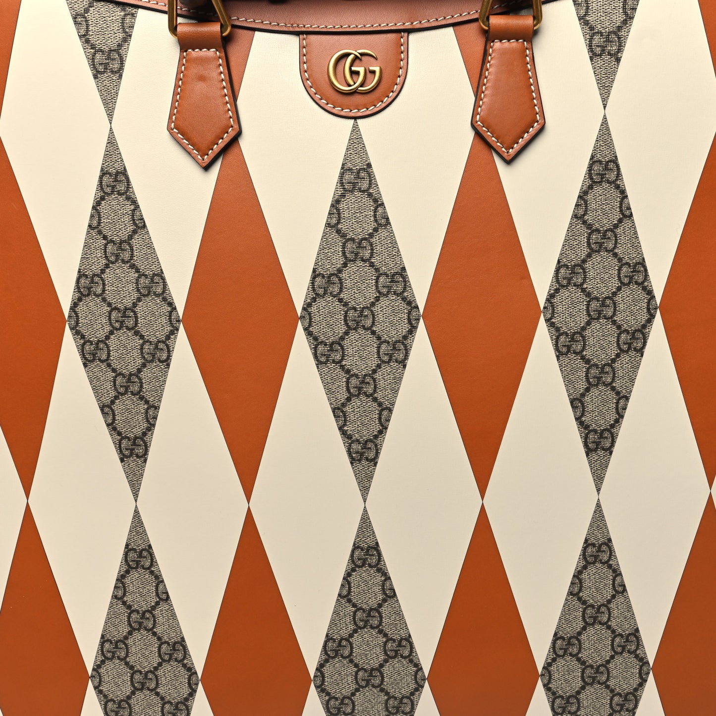 GG Supreme Monogram Boarded Dyana Calfskin Rhombus Print Studded Maxi Diana Tote Bag Beige Ebony Mystic White Hazel Brown Black