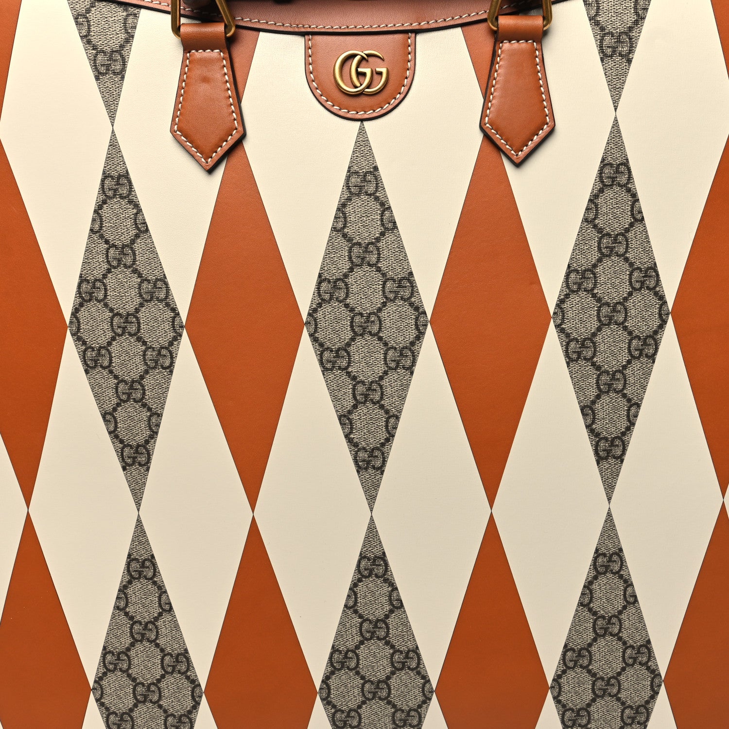 Gucci GG Supreme Monogram Boarded Dyana Calfskin Rhombus Print Studded Maxi Diana Tote Bag Beige Ebony Mystic White Hazel Brown Black 8 of 10