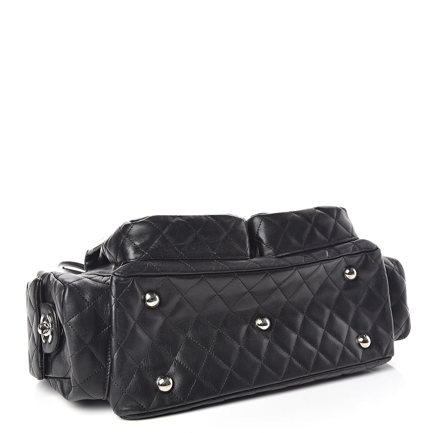 Calfskin Quilted Large Cambon Multipocket Reporter Black White