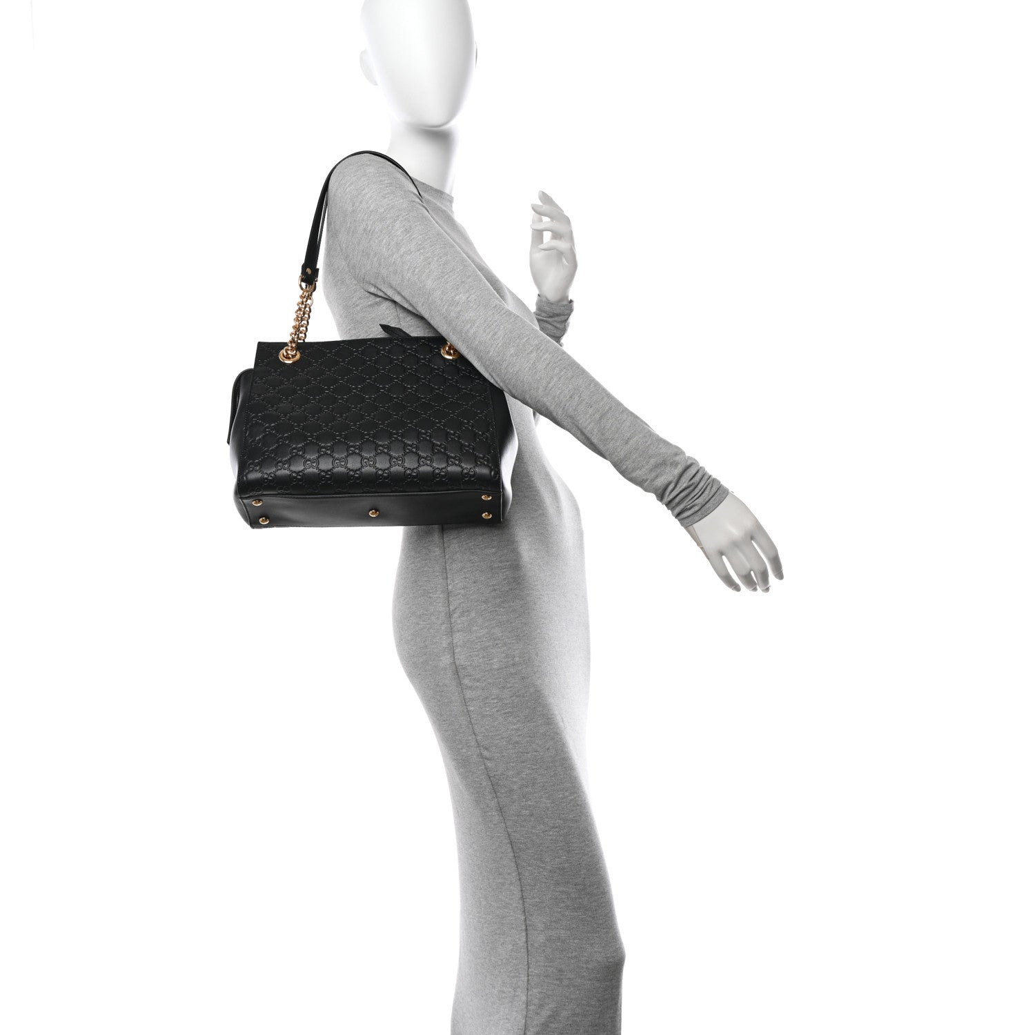 Gucci Guccissima Signature Medium Shoulder Tote Bag Black 2 of 10