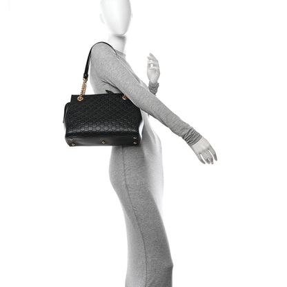 Gucci Guccissima Signature Medium Shoulder Tote Bag Black 2 of 10