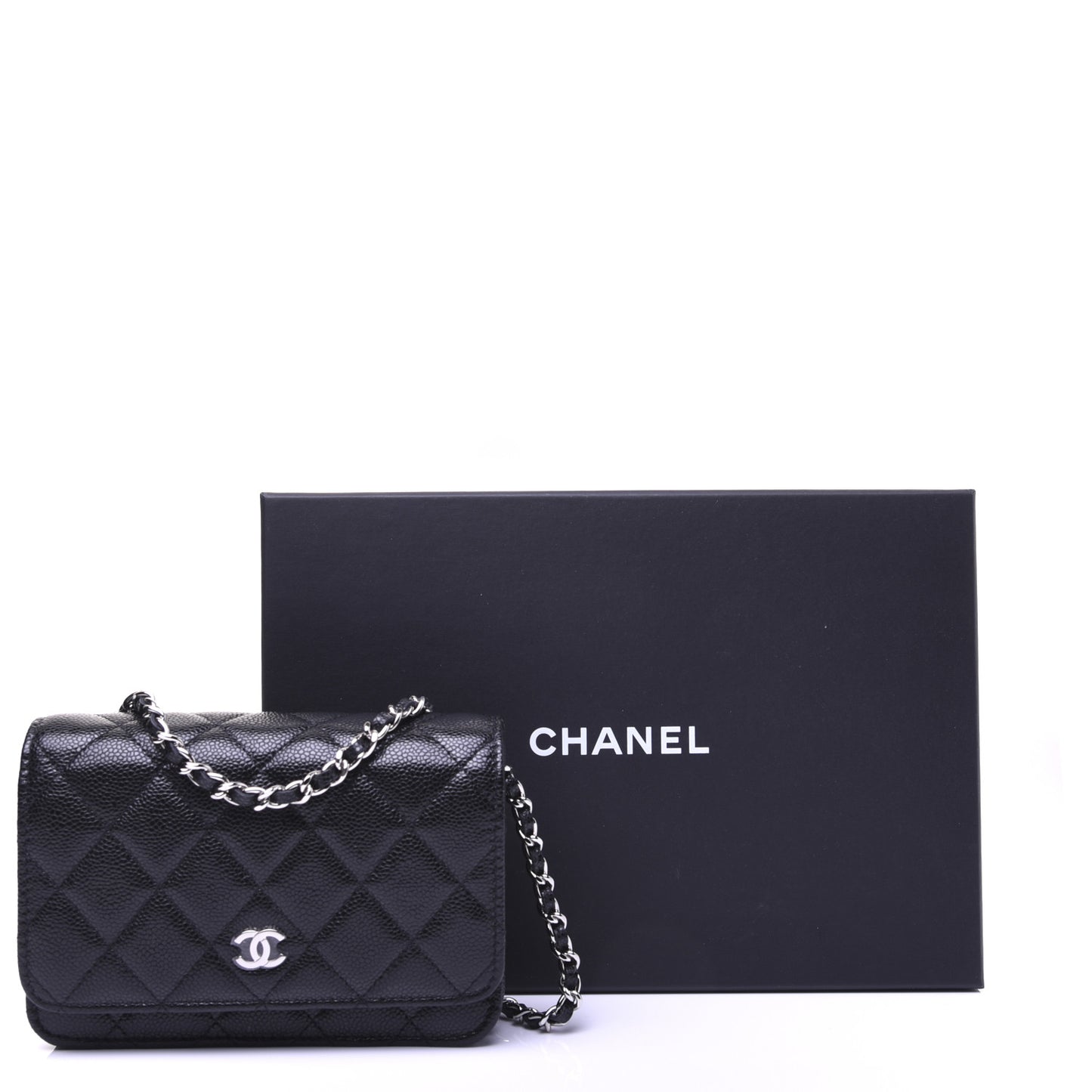 Caviar Quilted Mini Wallet On Chain WOC Black