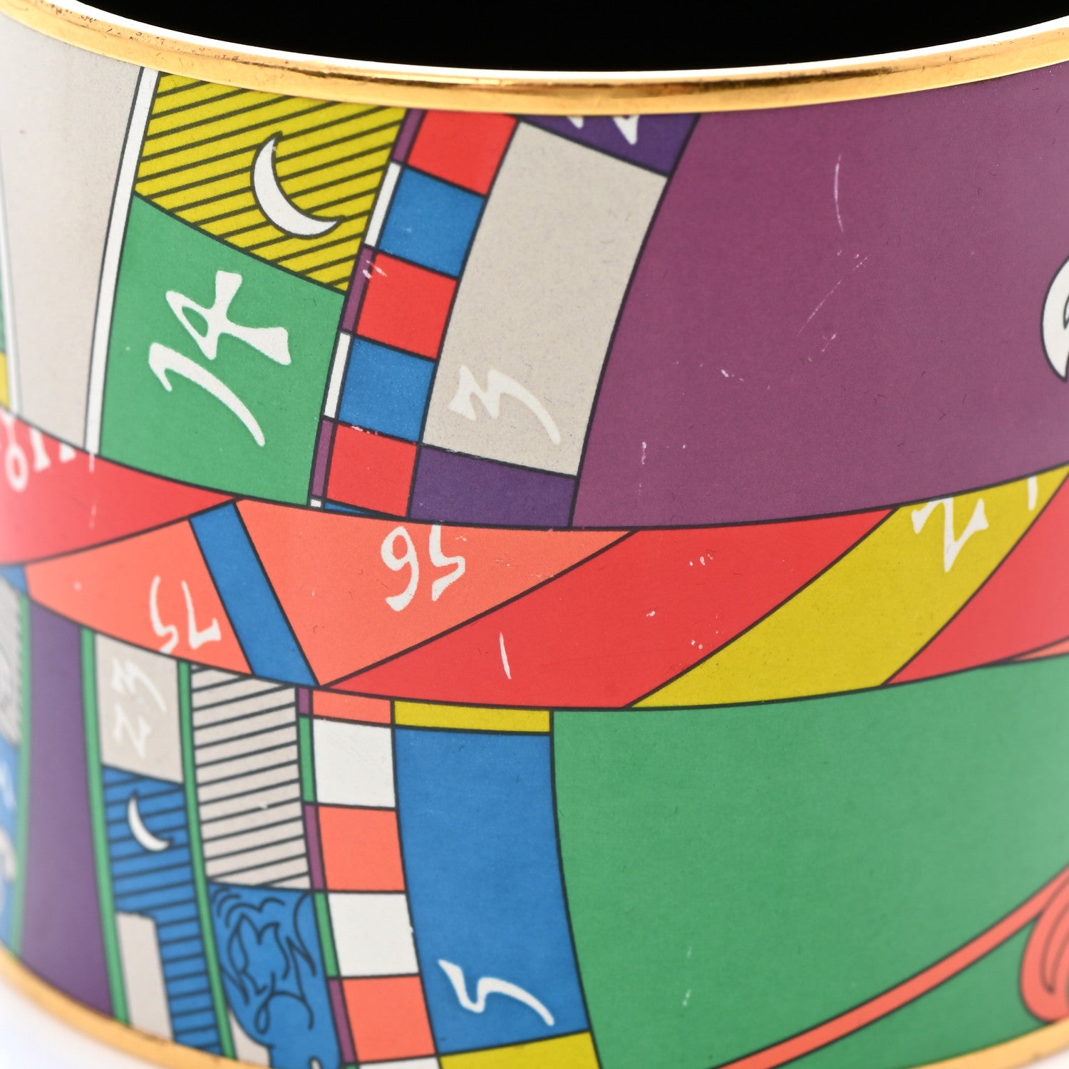 Hermes Enamel Printed Mega Wide Astrologie Bracelet 65 Vert Fluo Rose Indien Cobalt 6 of 9