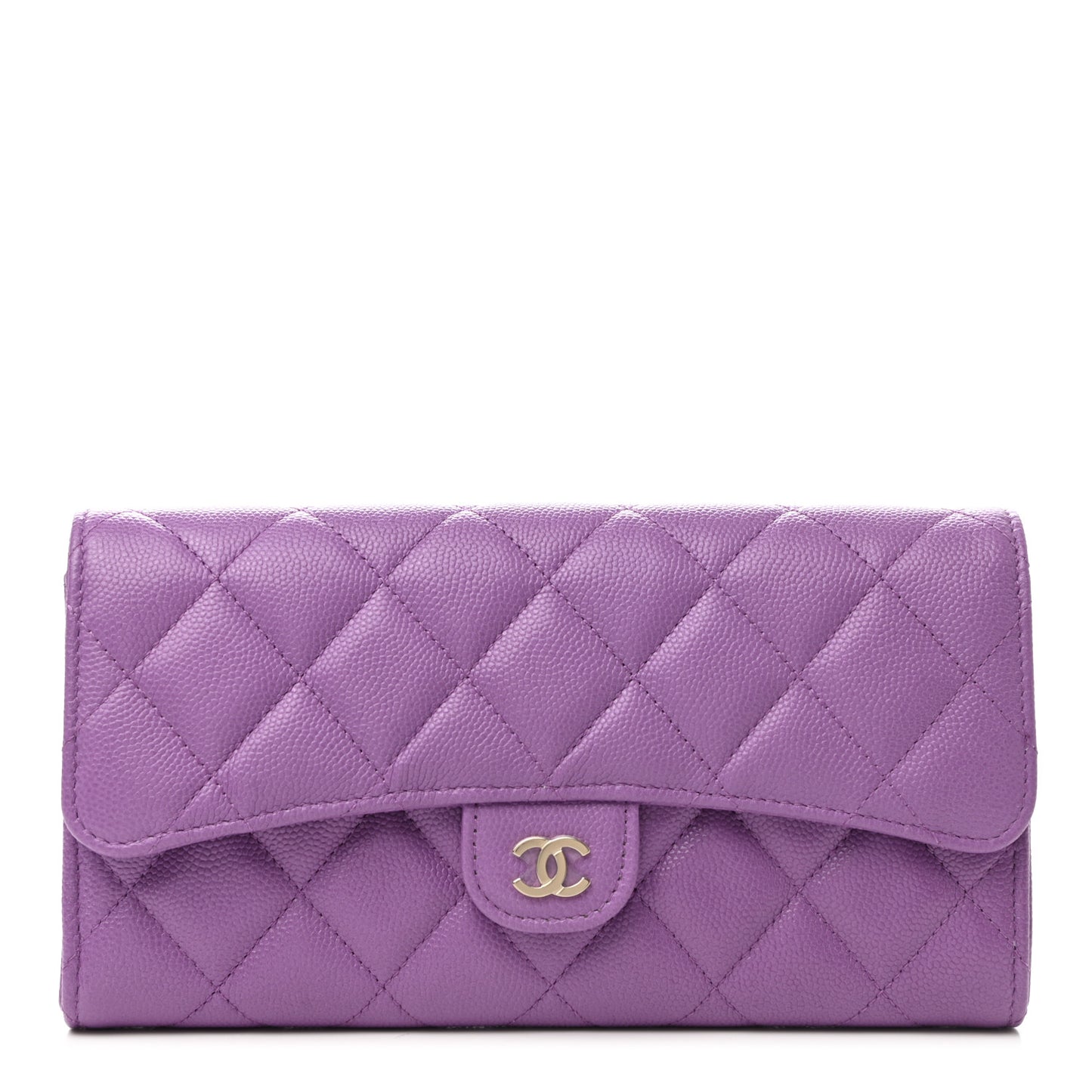 Caviar Quilted Large Flap Wallet Purple
