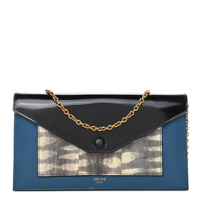 Celine Smooth Calfskin Lizard Clutch On A Chain Deepsea 1 of 4