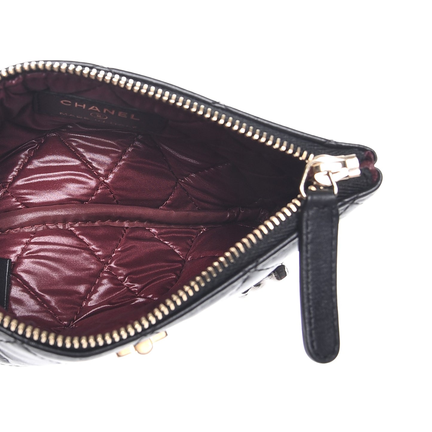 Aged Calfskin Quilted Small Lucky Charms Cosmetic Case Black
