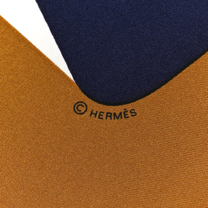 Hermes Silk La Serpentine De Pierre Pocket Square Tabac Marine Bleu 5 of 5