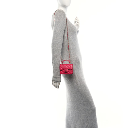 Chanel Lambskin Quilted Top Handle Flap Coin Purse With Chain Dark Pink 2 of 12