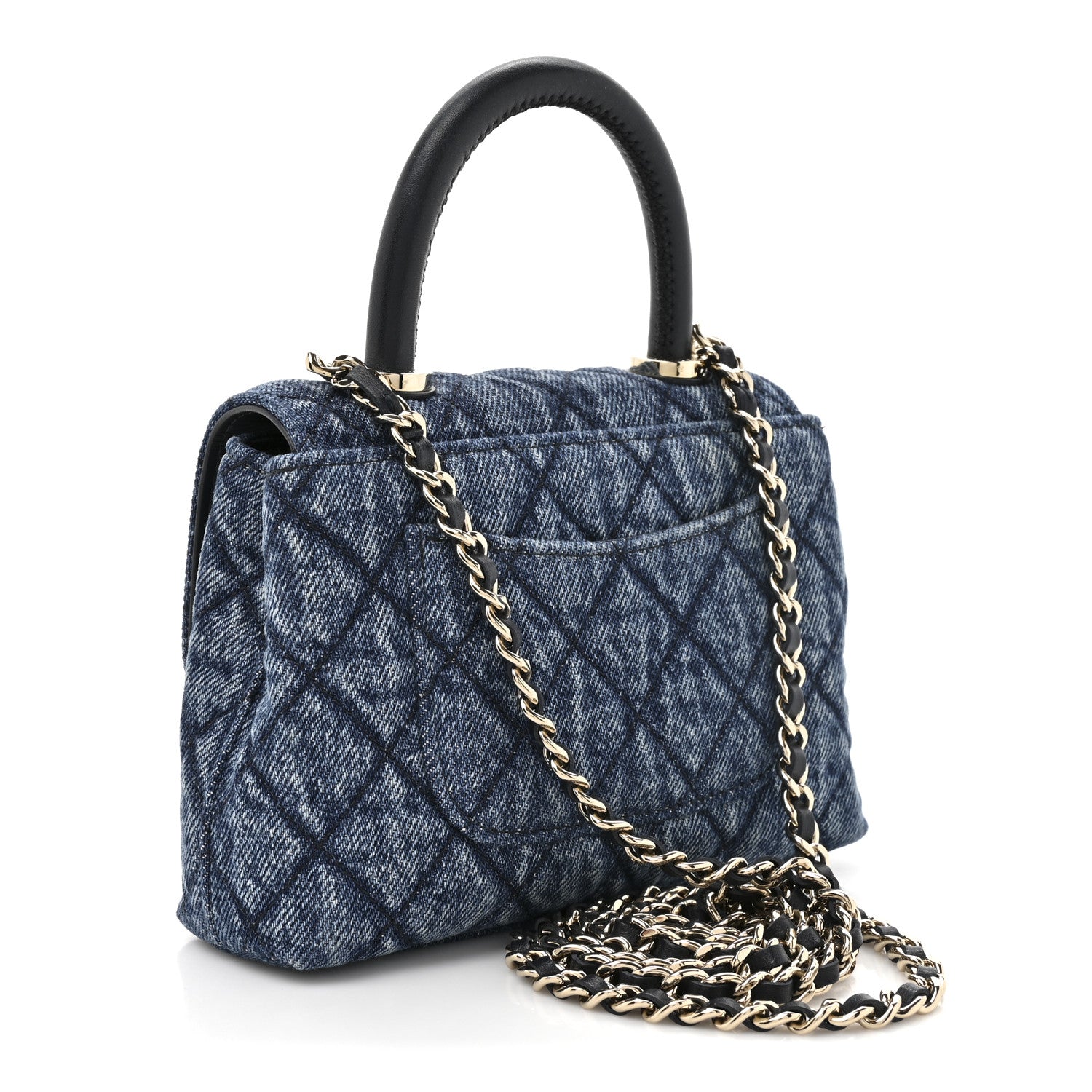 Chanel Washed Denim Calfskin Quilted Coco Handle Clutch With Chain Blue 3 of 10