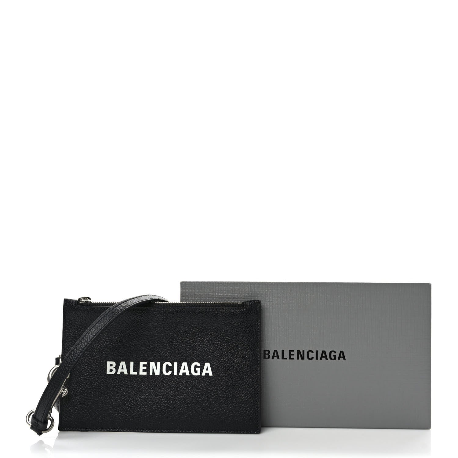 Balenciaga Grained Calfskin Logo Cash Passport Photo ID Zip Holder Black White 8 of 8