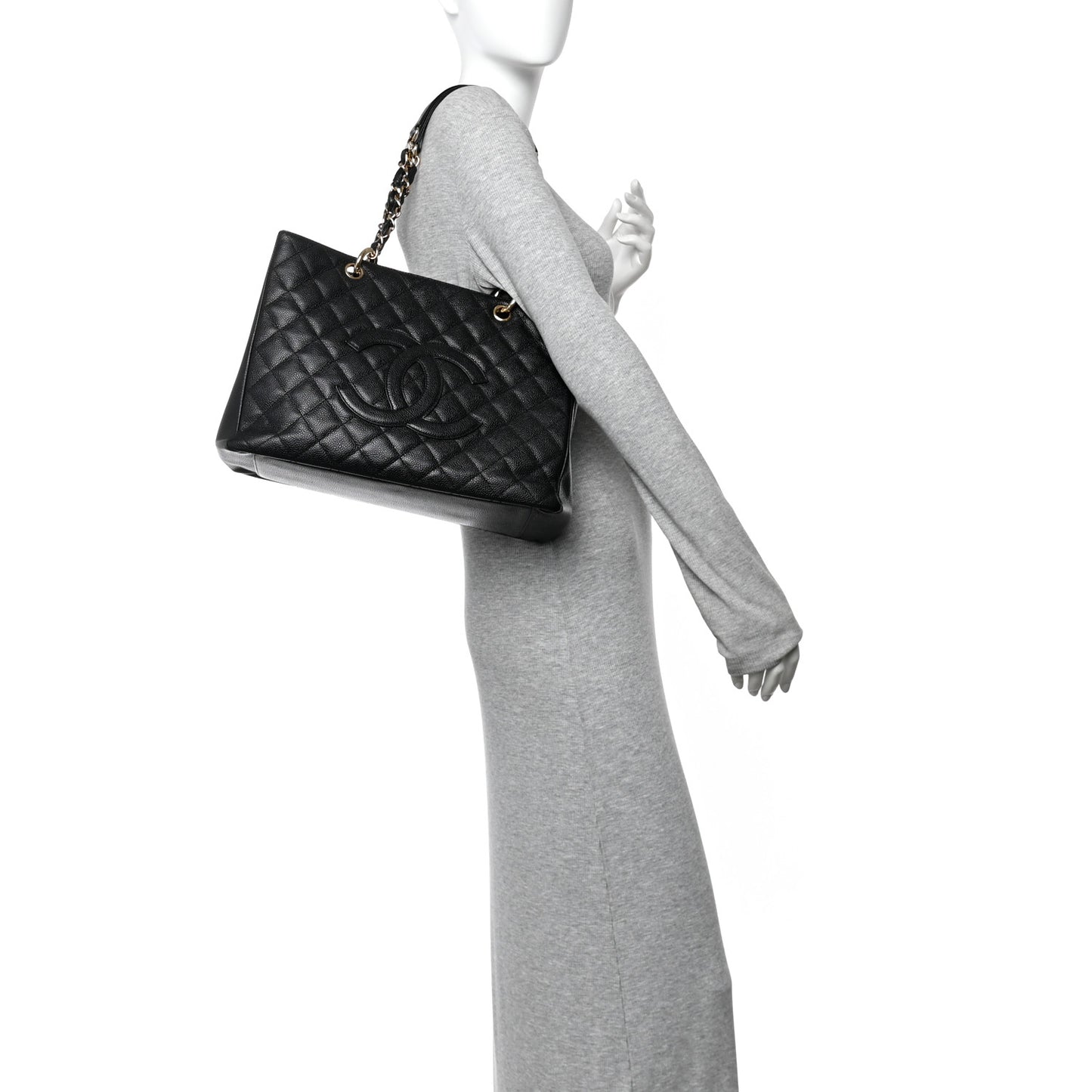 Caviar Quilted Grand Shopping Tote GST Black