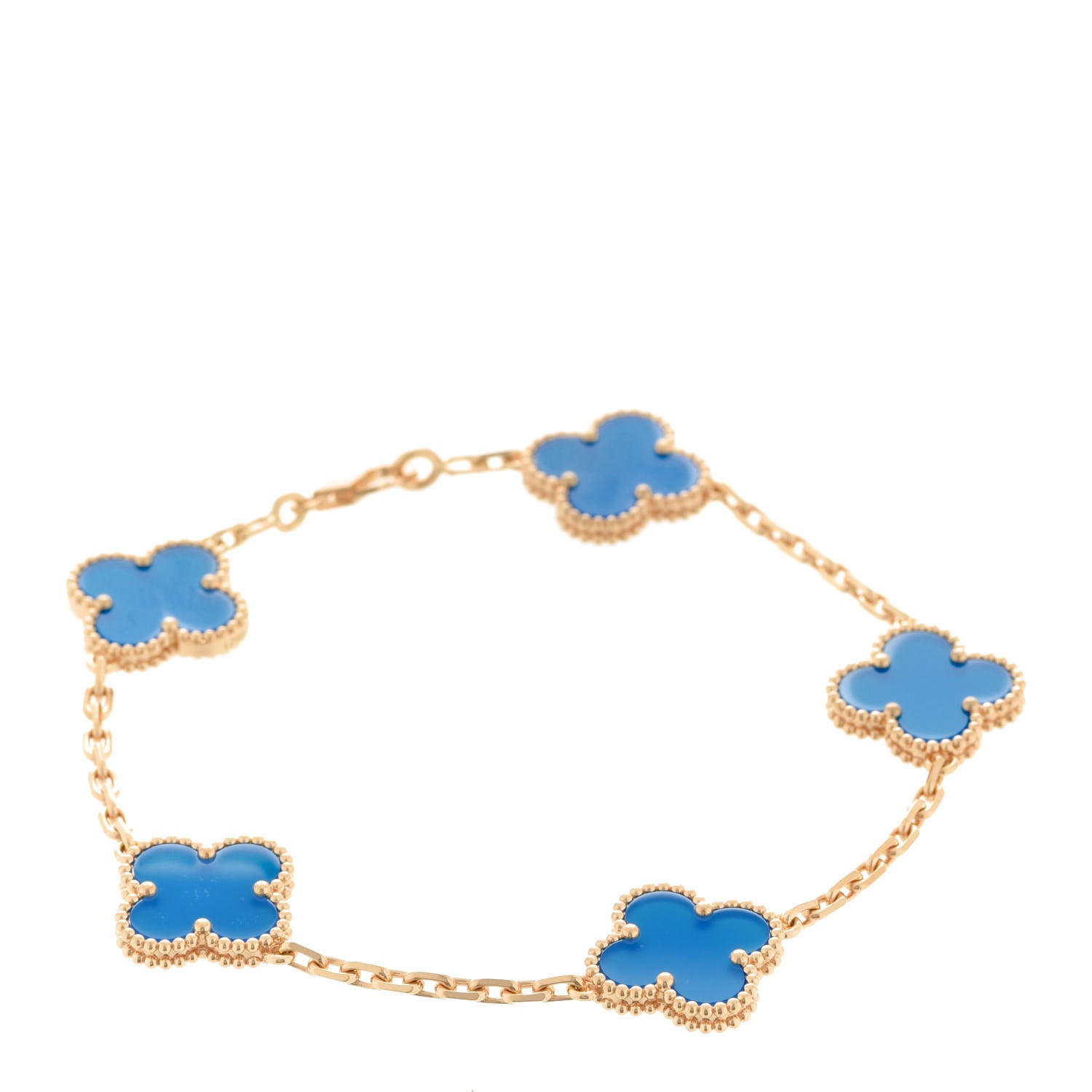 Van Cleef & Arpels 18K Yellow Gold Blue Agate 5 Motifs Vintage Alhambra Bracelet 1 of 7