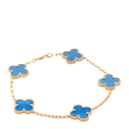 Van Cleef & Arpels 18K Yellow Gold Blue Agate 5 Motifs Vintage Alhambra Bracelet 1 of 7