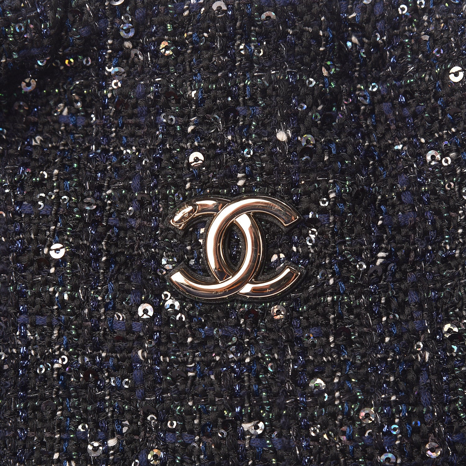 Chanel Tweed Sequin Pearl Drawstring Chain Bag Black Navy 10 of 10