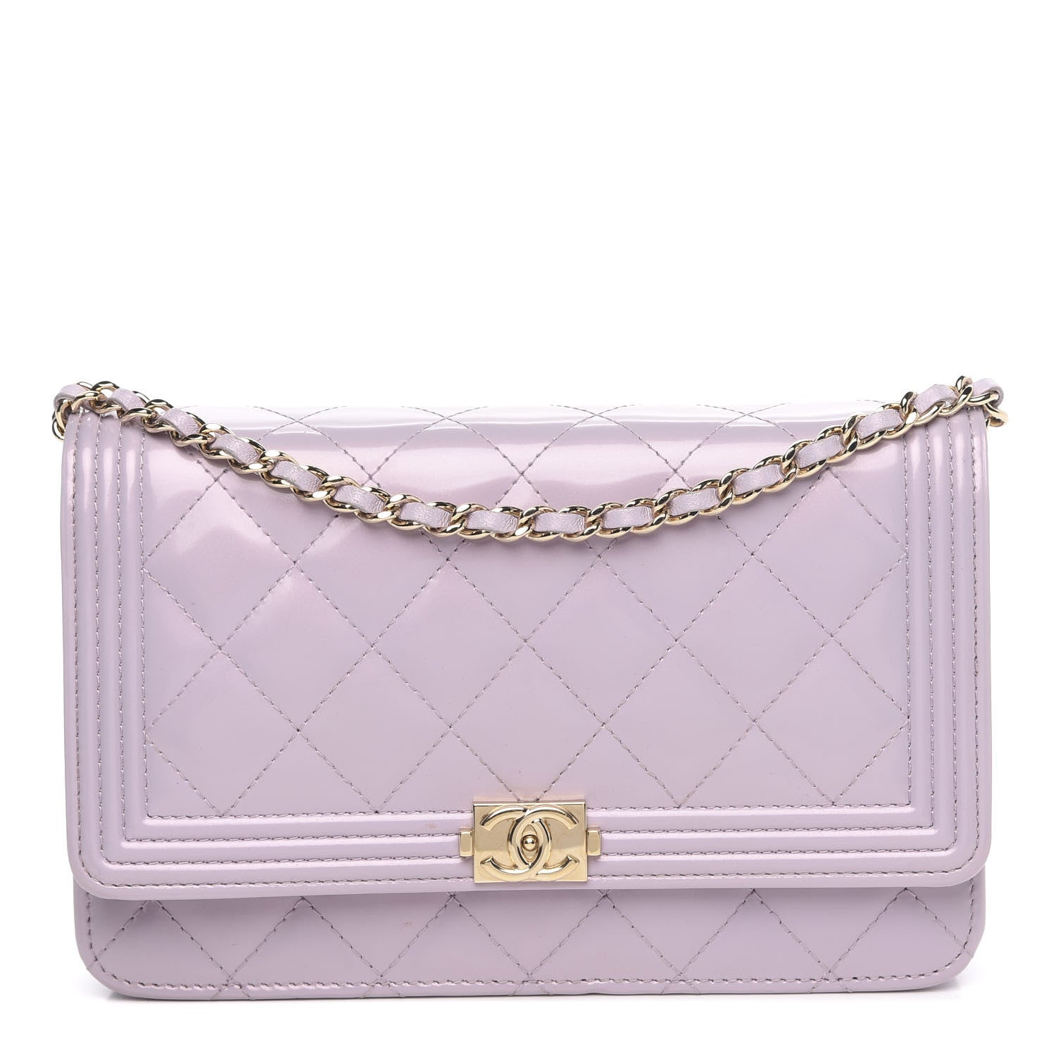 Chanel Patent Calfskin Quilted Boy Wallet On Chain WOC Purple 1 of 14