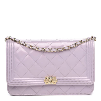 Chanel Patent Calfskin Quilted Boy Wallet On Chain WOC Purple 1 of 14