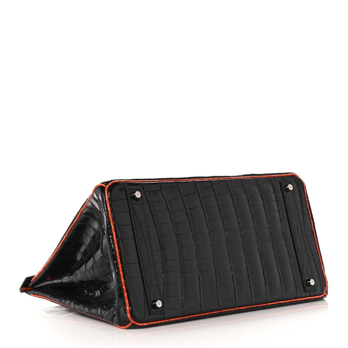 Shiny Porosus Crocodile Birkin 40 Black Orange