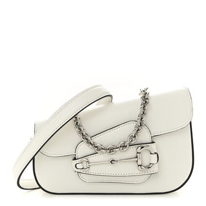 Gucci Calfskin Mini Horsebit 1955 Asymmetric Shoulder Bag Great White 1 of 10