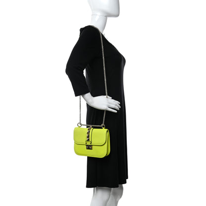 Valentino Garavani Vitello Small Glam Lock Rockstud Flap Neon Yellow 2 of 16