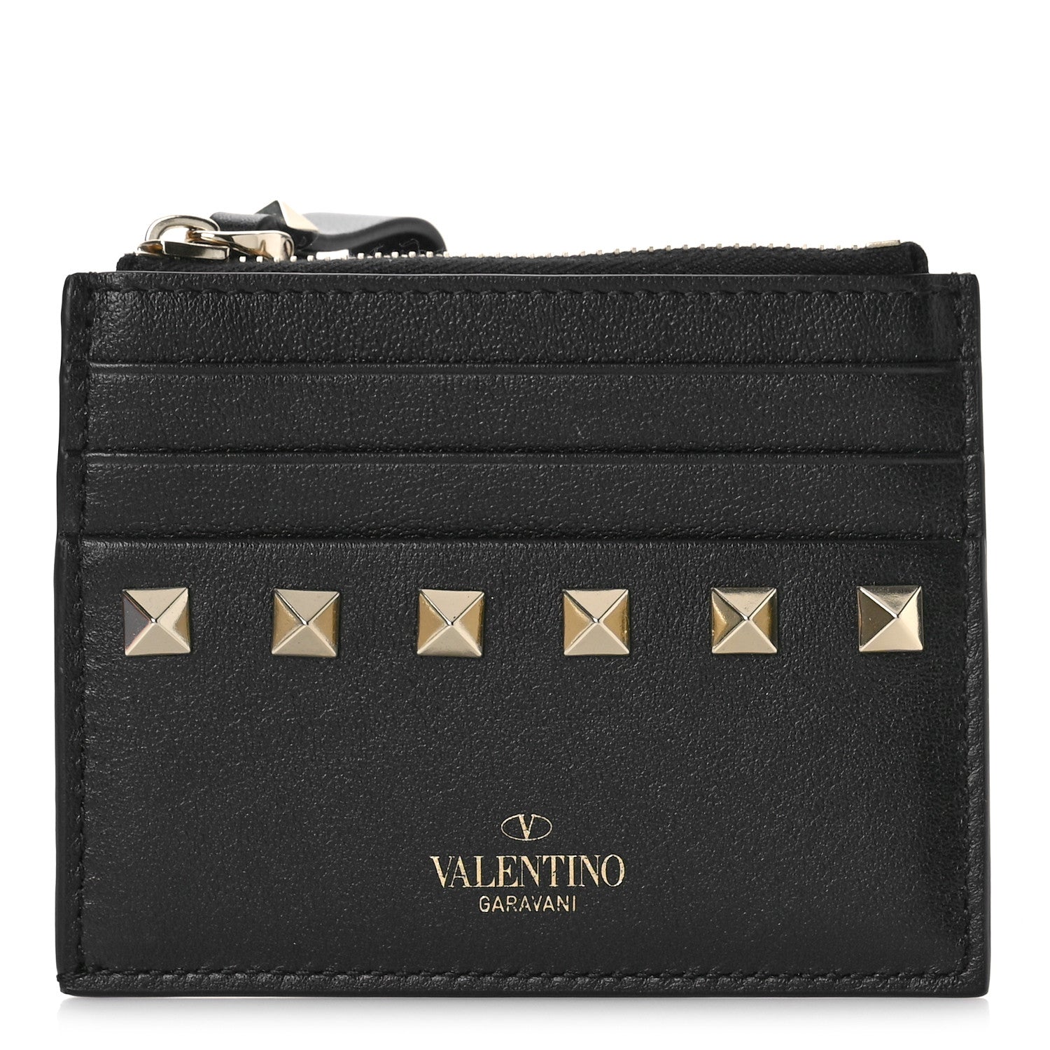 Valentino Garavani Vitello Rockstud Card Holder With Zipper Black 1 of 9