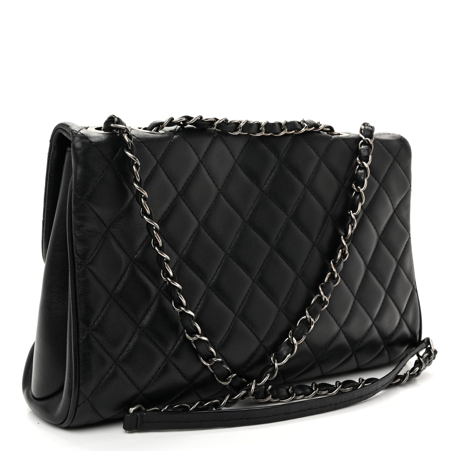 Calfskin Quilted Fold Up Again Flap Bag Black