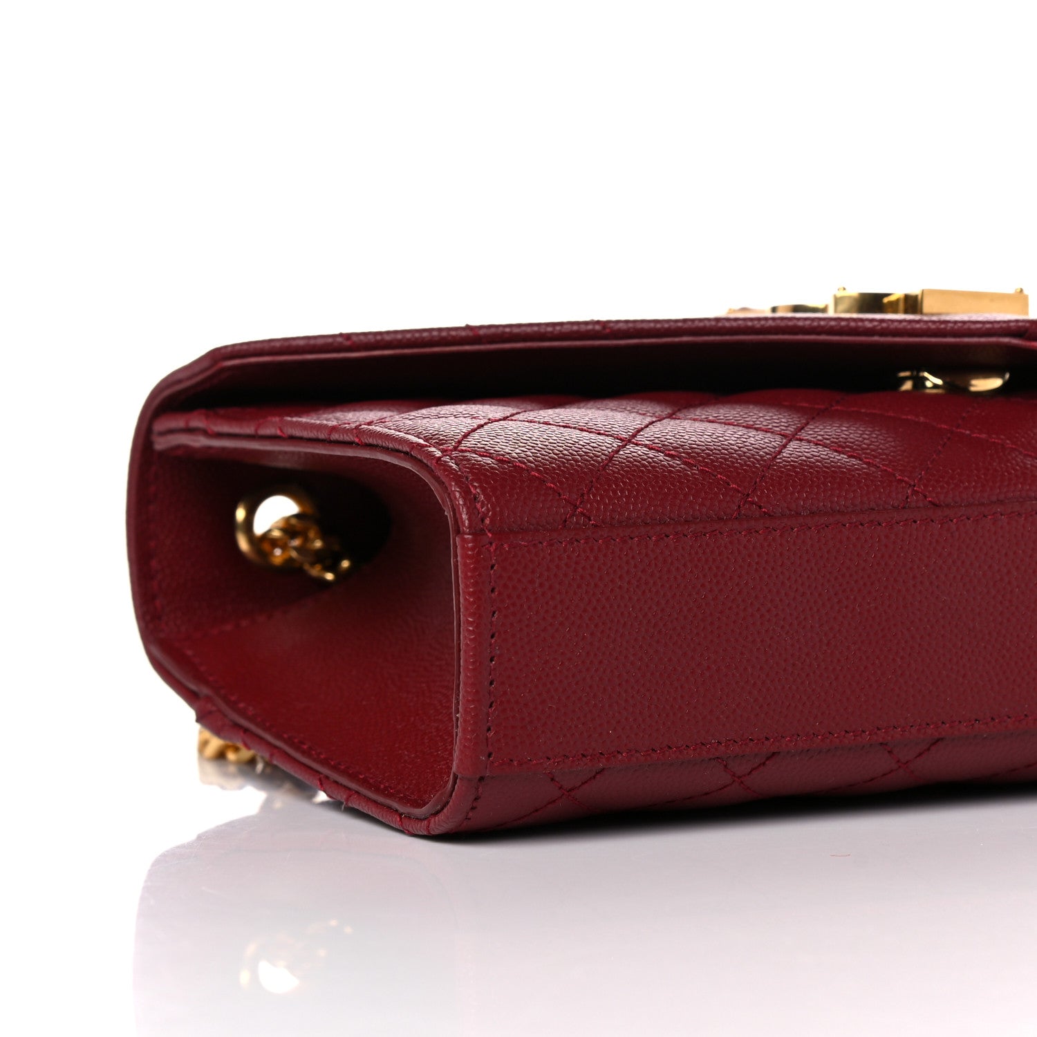 Saint Laurent Grain De Poudre Textured Mixed Matelasse Triquilt Small Monogram Satchel Red 8 of 9