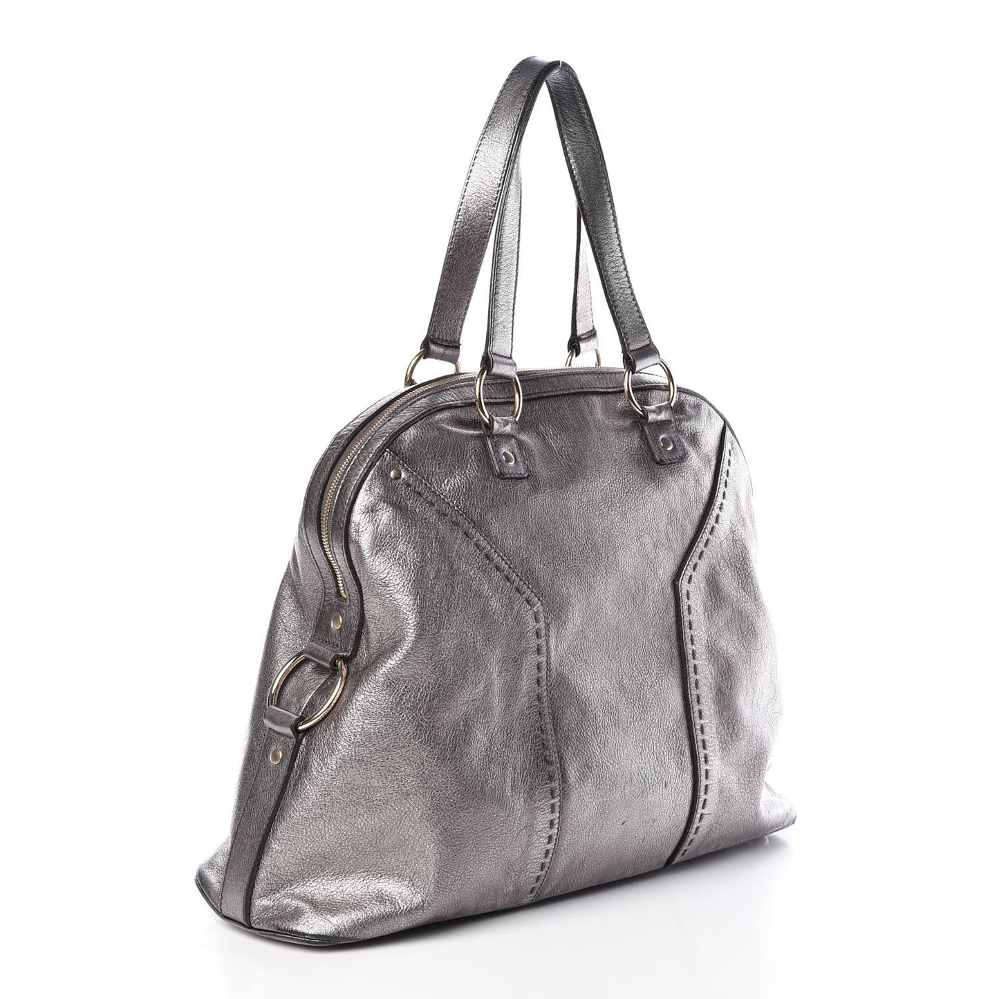 Metallic Calfskin Large Muse Silver