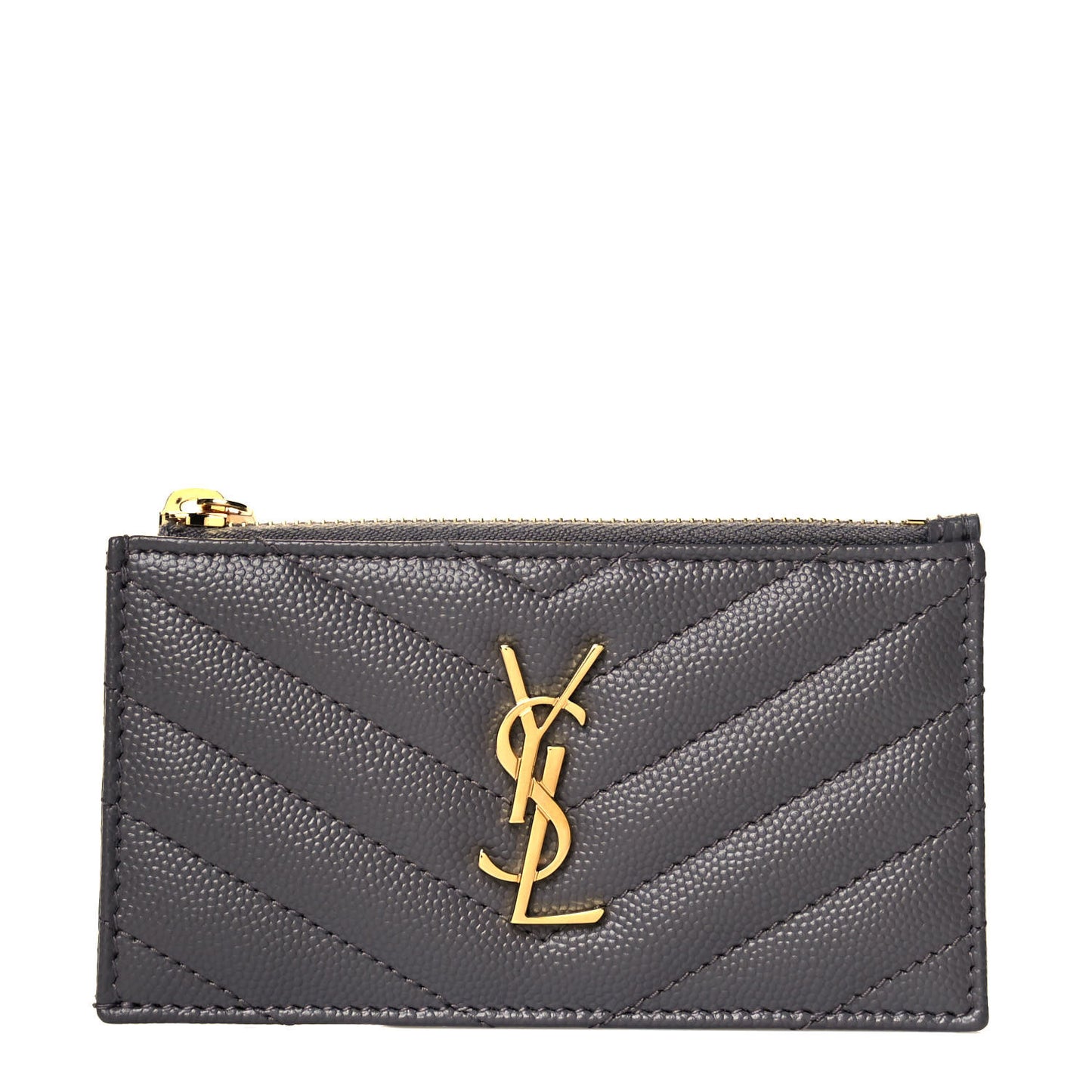 Grain De Poudre Matelasse Chevron Monogram Fragments Zippered Card Case Fog