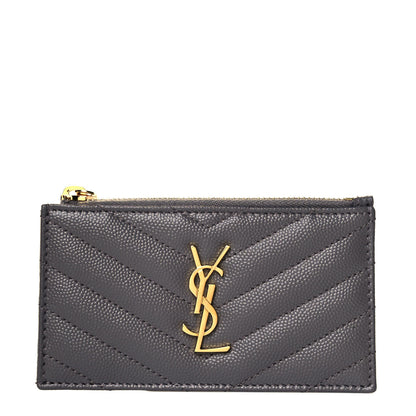 Saint Laurent Grain De Poudre Matelasse Chevron Monogram Fragments Zippered Card Case Fog 1 of 10