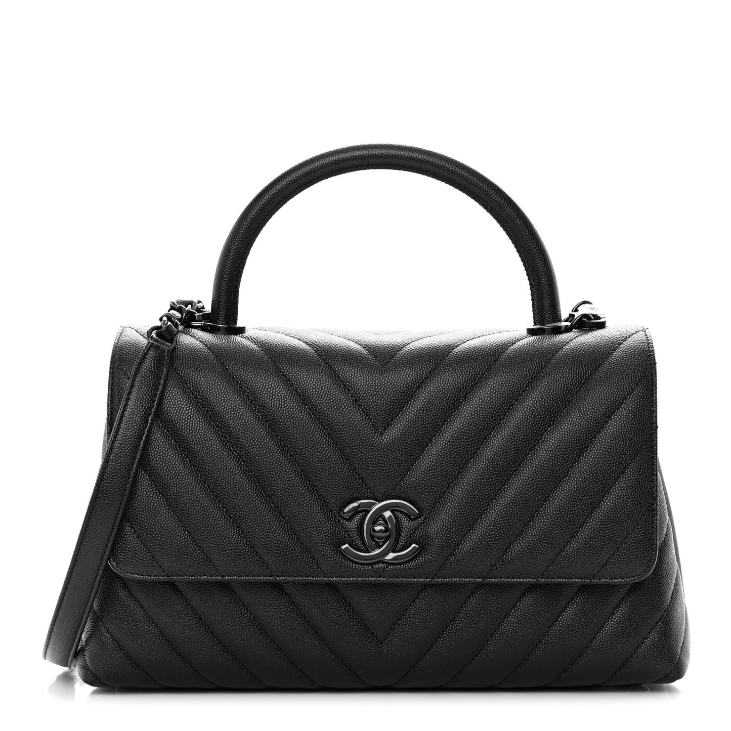 Caviar Chevron Quilted Small Coco Handle Flap So Black