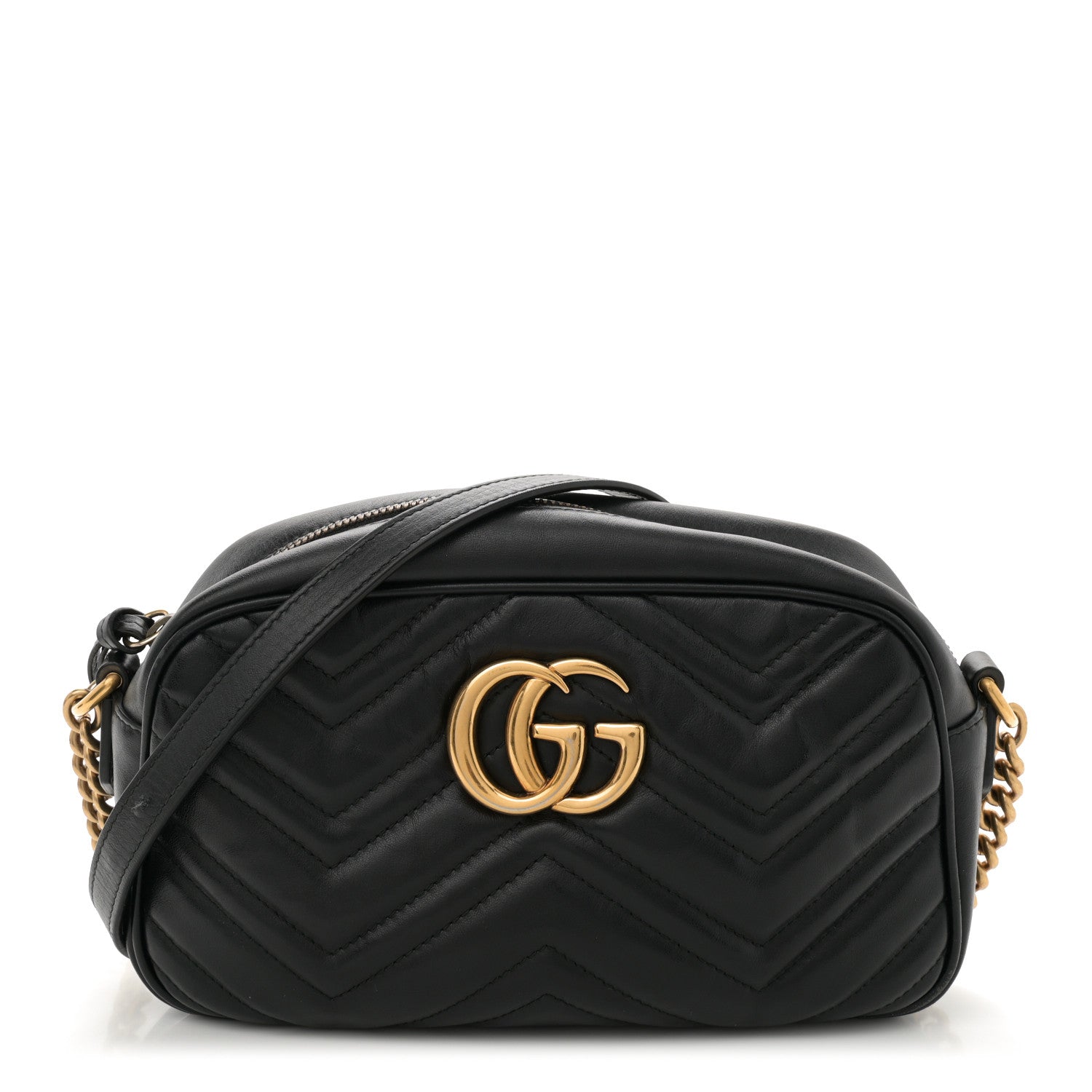 Gucci Calfskin Matelasse Small GG Marmont Chain Shoulder Bag Black 1 of 12