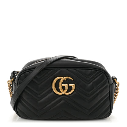 Gucci Calfskin Matelasse Small GG Marmont Chain Shoulder Bag Black 1 of 12