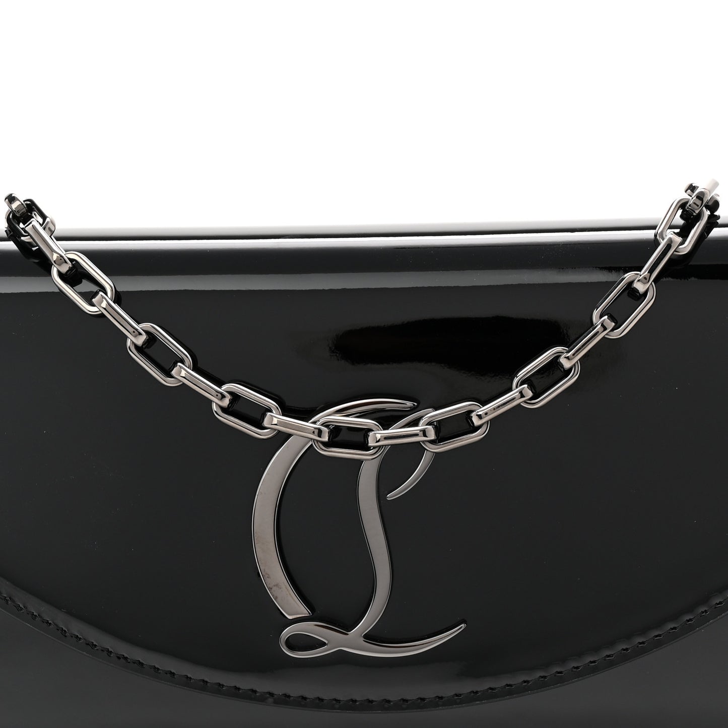 Patent Calfskin Loubi54 Crossbody Clutch Black