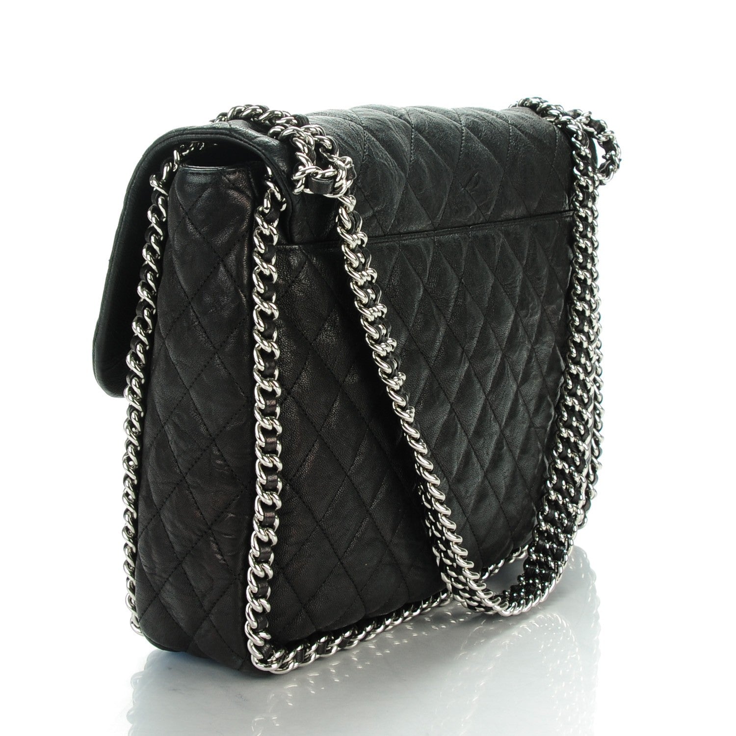 Chanel Crumpled Lambskin Quilted Maxi Chain Around Flap Black 3 of 7