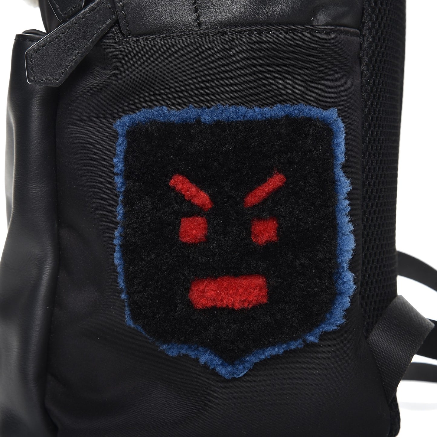 Nylon Calfskin Shearling Emoticon Backpack Black
