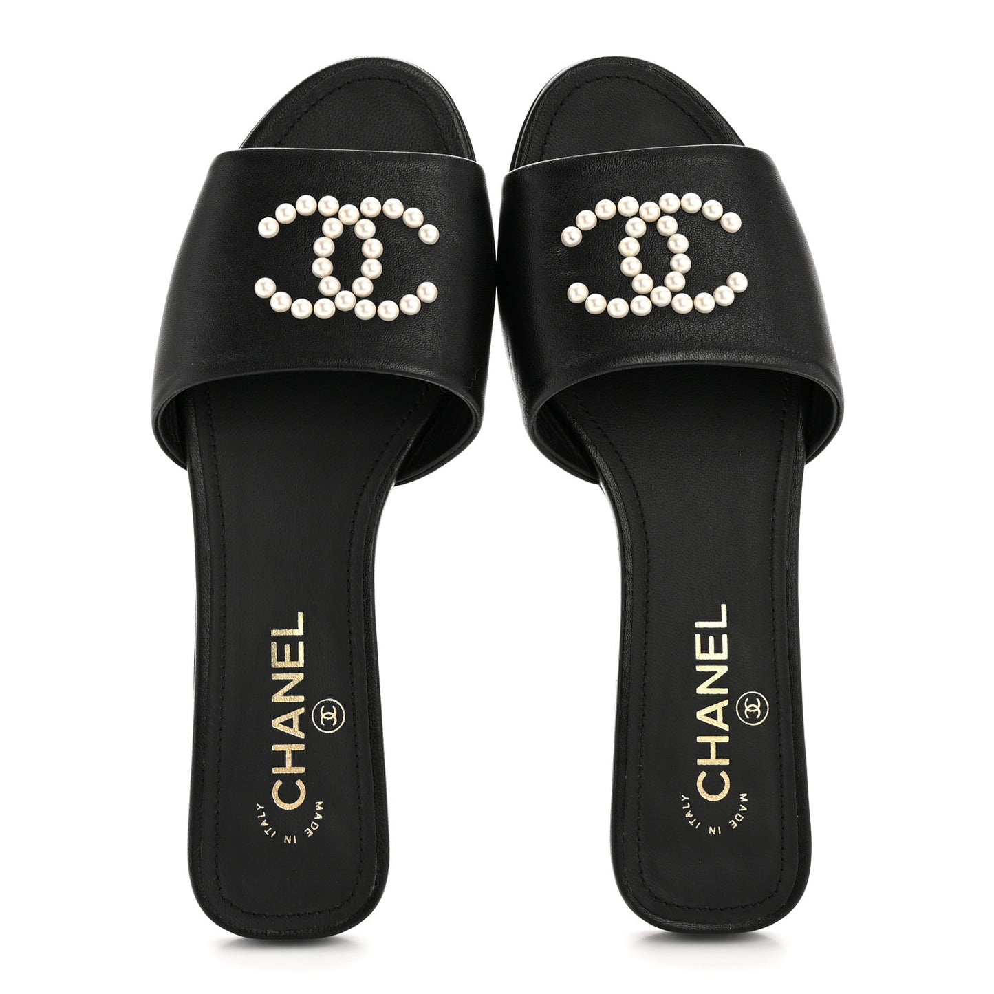 Lambskin Pearl CC Sandals 39 Black