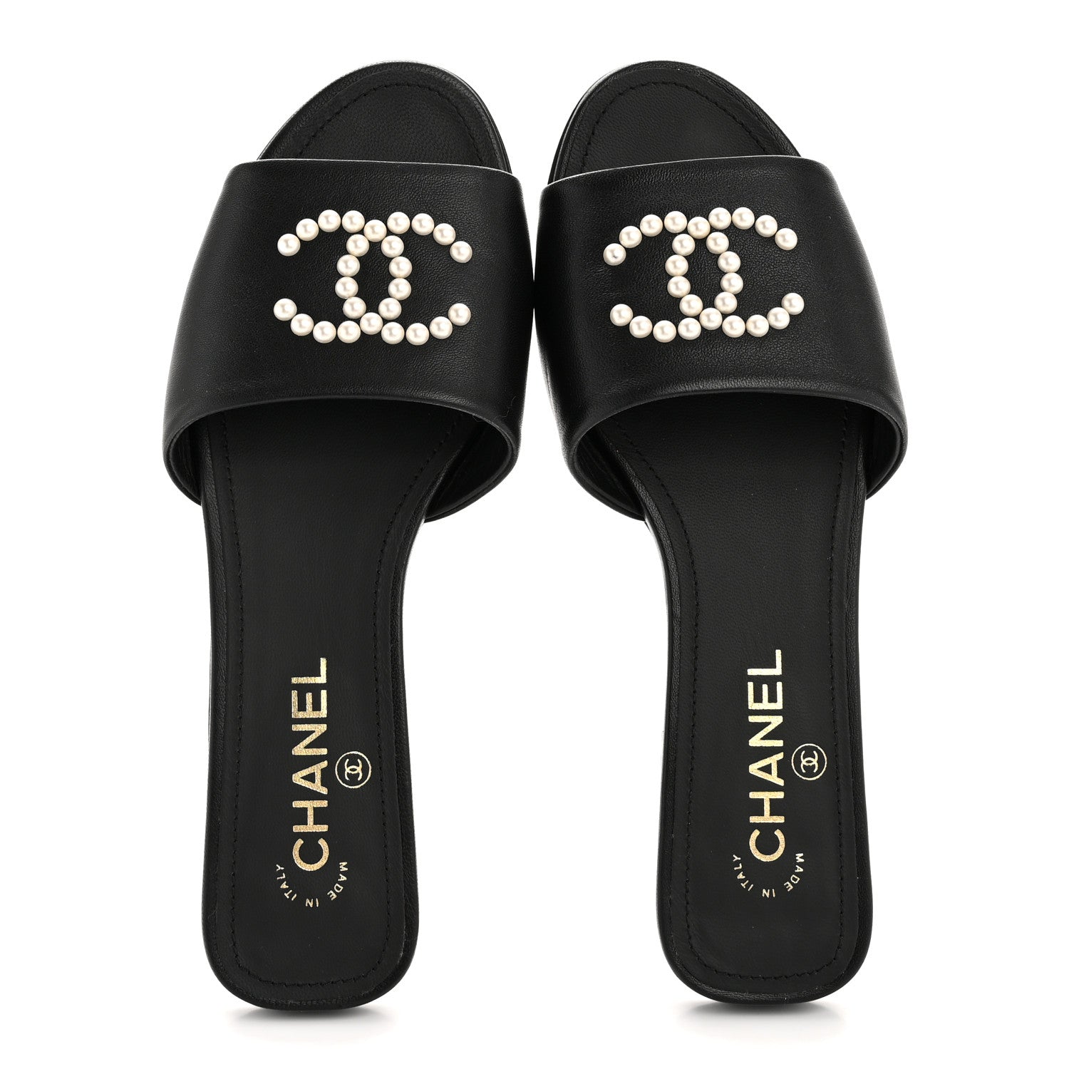 Chanel Lambskin Pearl CC Sandals 39 Black 2 of 10