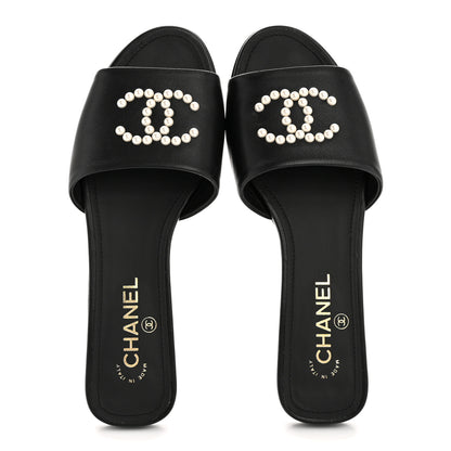 Chanel Lambskin Pearl CC Sandals 39 Black 2 of 10