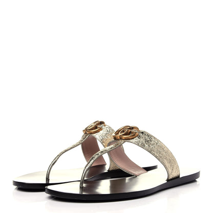 Gucci Nappa Silk Galassia GG Marmont Thong Flat Sandals 38.5 Platino 3 of 11