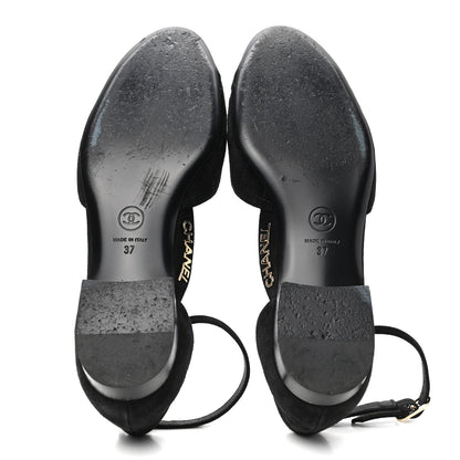 Chanel Grosgrain Cap Toe CC Ankle Strap Sandals 37 Black 5 of 9