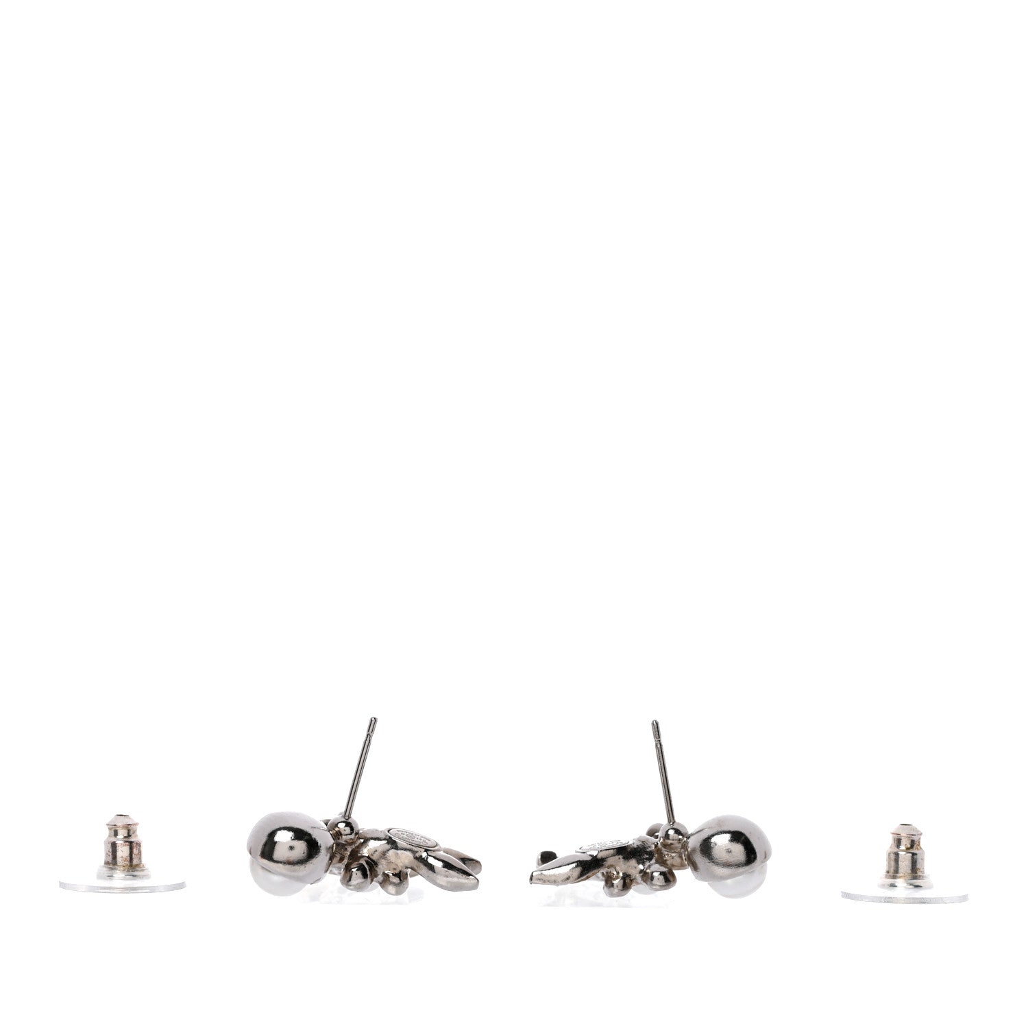 Chanel Crystal Pearl CC Leaf Earrings Silver 5 of 10